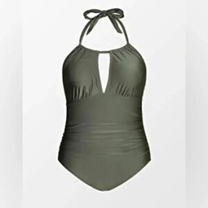 CUPSHE KEYHOLE Halter Top Olive Green One Piece Swimsuit